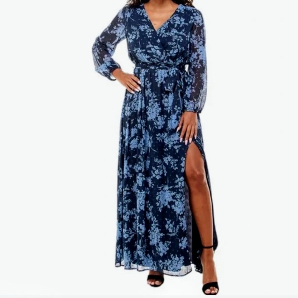 Premier Blue Tie Front Slit Sundress
